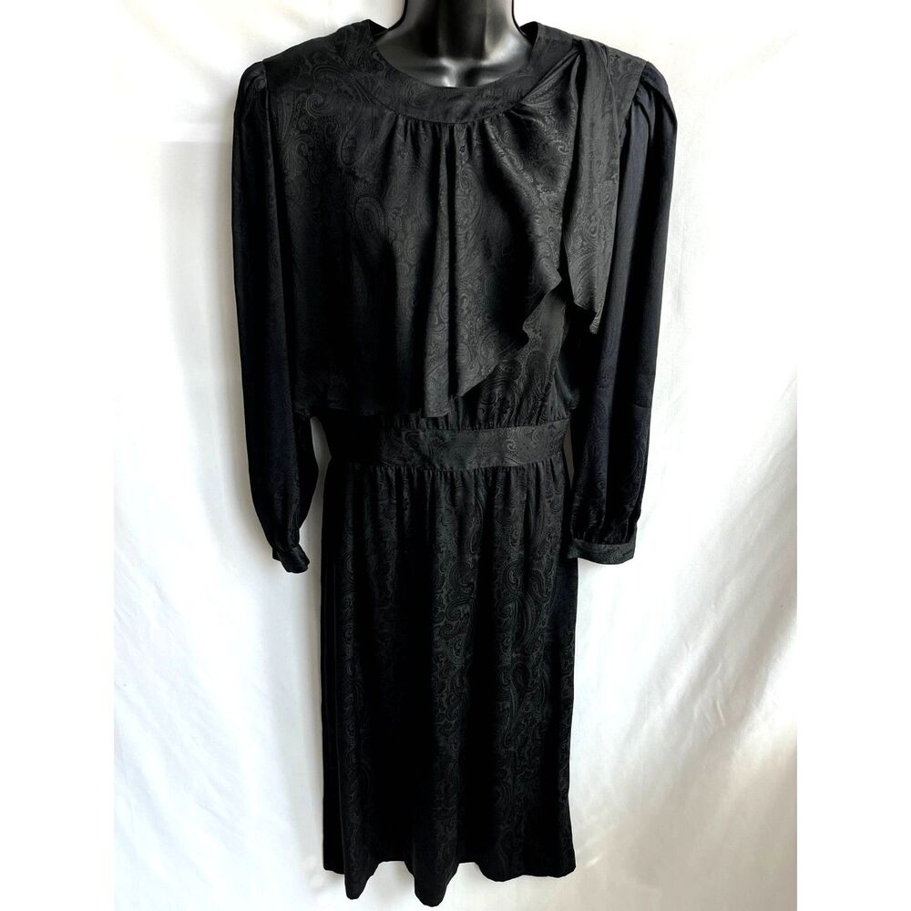 Vintage Iona 100% Silk Midi Dress Size 12 Victorian Retro Draped Paisley Witchy